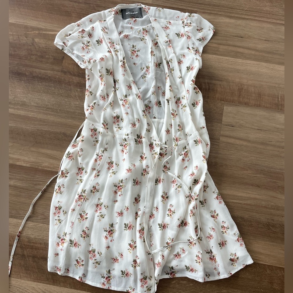 Reformation Floral Mini Wrap Dresss